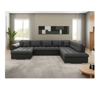 Chuck - canapé panoramique d'angle droit XXL - convertible avec coffre - 7 places - Noir / Gris
