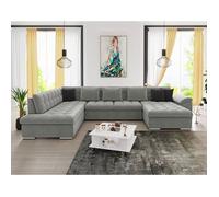 Bestmobilier - Canapé Panoramique en U Convertible avec Coffre Chuck en Simili Et Tissu - Canapé Lit - Grand Sofa XXL Gris 7 Places - Salon
