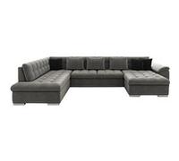 Bestmobilier - Canapé Panoramique en U Convertible avec Coffre Chuck en Simili Et Tissu - Canapé Lit - Grand Sofa XXL Gris 7 Places - Salon