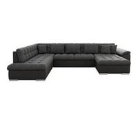 Chuck - canapé panoramique d'angle gauche XXL - convertible avec coffre - 7 places - Noir / Gris Noir / Gris G