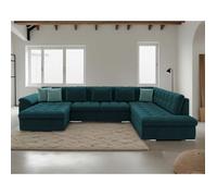 Canapé d'angle BestMobilier Chuck - canapé panoramique XXL - convertible avec coffre - 7 places - style contemporain - droit - Bleu canard