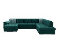 Canapé d'angle BestMobilier Chuck - canapé panoramique XXL - convertible avec coffre - 7 places - style contemporain - droit - Bleu canard