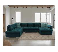 Canapé d'angle BestMobilier Chuck - canapé panoramique XXL - convertible avec coffre - 7 places - style contemporain - gauche - Bleu canard