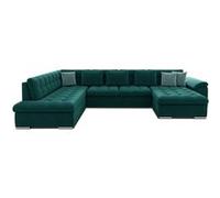 Canapé d'angle BestMobilier Chuck - canapé panoramique XXL - convertible avec coffre - 7 places - style contemporain - gauche - Bleu canard