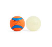 Chuckit! Ultra Ball Lot de 2 jouets pour chien - Taille L - Pour chiens de 27,2 à 45,4 kg - Fabriqués à partir de caoutchouc durable - Super rebondissants - Ensemble jour et nuit - Flotte dans l'eau