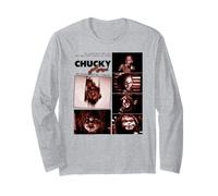 Chucky Blood Red Frames Creepy Doll Close Up Collage Manche Longue