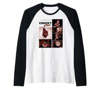 Chucky Blood Red Frames Creepy Doll Close Up Collage Manche Raglan