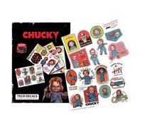 Chucky Tech Lot de 4 feuilles de vinyle réutilisables avec plus de 35 autocollants d'horreur avec icônes de jeu d'enfant pour ordinateur portable, téléphone, console et bouteille d'eau