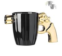 CHUDANN Tasse à café Revolver, tasse à pistolet fraîche en céramique de nouveauté for hommes, tasse à thé à café en céramique de mode, cadeaux de tasse à poignée en forme de pistolet for hommes(Gold)