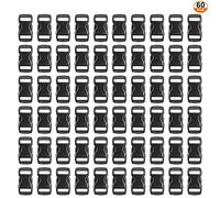Chudian 60Pcs Boucle Plastique, Boucles Rapide en Plastique pour Sangle 10 mm, Boucle Latéra Clip Fermoir pour Curseur de Sangle Corde Sac à Dos Enfant Collier de Chien(Noir)