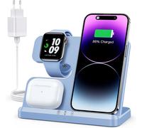 CHUE-Chargeur Induction 3 En 1 Pour Iphone 15 14 13 12 11 Pro Max/Xr/8/Samsung,Station De Charge Pour Apple Watch 9/Ultra 2/Se/8/7/6/5/4,Base Chargeur Pour Airpods Pro/3/2 (Bleu)