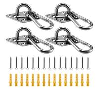 CHUEHKAK Crochet Plafond, Lot de 4 Crochet INOX M6 en Acier Inoxydable - Fixation pour Voile d'ombrage - Œillet Mural - Accessoires de Fixation - Plaque à œillets - Plaque de Pont -avec 4 mousquetons