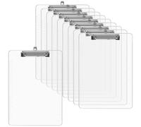 CHUEHKAK Porte-bloc A4 transparent, lot de 10 planches à écrire en plastique PS avec pince en métal et œillet de suspension, 31,5 x 22,5 cm Clipboard A4 pour bureau, cuisine, atelier