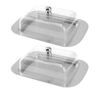 CHUENHEI Lot de 2 beurriers en acier inoxydable avec couvercle et poignée, Boîte à beurre en acier inoxydable pour beurre, fromage, petits fruits, 18,5 x 12,2 x 6,7 cm, argent