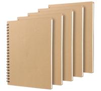 CHUENHEI Lot de 5 Carnets de Croquis A4 à reliure spirale, 32 feuilles, Carnet de Dessin A4 vierge, Couverture kraft, Convient à Crayon Stylo Aquarelle D'art, 21 x 29,7 cm, Marron
