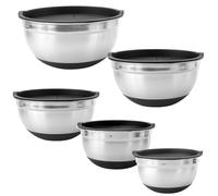 CHUENKUK Lot de 5 Saladiers avec Couvercle, Culs de Poule Inox 16 cm/18 cm/20 cm/22 cm/24 cm, Bols de Cuisine Inox pour Pâtisserie, Cuisson au Four, Noir