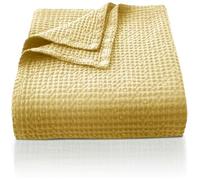 CHUFFED - Couverture 100% coton - 270 x 230 cm - Douce et respirante - Motif gaufré - Légère - Couverture de canapé, de sofa ou de salon - Douce et douillette - Jaune clair