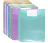 CHUIFAI Lot de 24 pochettes plastiques perforées a4, pochette rangement plastique a4 perforée, Classeur, Porte documents, avec bouton pression et poche pour étiquette, 6 couleurs multicolores