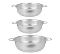CHUIFAI Lot de 3 passoires de cuisine en acier inoxydable avec poignées, passoire à pâtes en acier inoxydable pour fruits, légumes, riz, pâtes, passe au lave-vaisselle, 22,5 x 9 cm et 28,5 x 10 cm