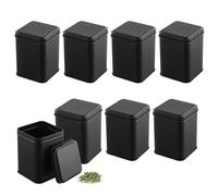 CHUIFAI Lot de 8 Boîte à Thé carrée en métal noir classique, avec couvercle, Boîtes de Conservation carrées en métal pour thé, café, sucre, épices, 7 x 7 x 10 cm
