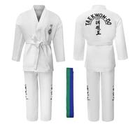 CHUIKUAJ Kimono de Karaté Traditionnelle, Kit d'arts Martiaux avec Ceinture en Mélange de Polyester et de Coton, Uniforme Léger de Judo et de Taekwondo ITF pour Enfants et Adultes,White-110