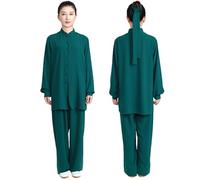 CHUIKUAJ Uniforme de Tai-chi en Soie et Lin pour Femme, Tenue Traditionnelle D'arts Martiaux à Manches Longues pour la Pratique du Kung-fu Matinal (Darkgreen, XS)