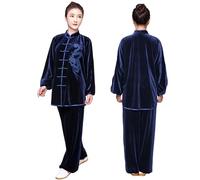 CHUIKUAJ Vêtements de Tai-chi Unisexes, Tenue D'exercice Matinale Brodée de Dragon, Uniformes D'arts Martiaux Kung-fu Chauds à Manches Longues Doublés en Polaire (Navyblue, M)