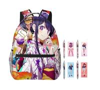 Chukamalilayi Oshi no Ko Sac à dos avec 4 stylos gel, sac à dos et stylo à bille encre noire de 0,5 mm, sac d'école 3D Hoshino Ai et Hoshino Rubi en toile pour la rentrée scolaire des étudiants, Type