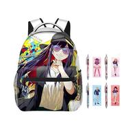 Chukamalilayi Oshi no Ko Sac à dos avec 4 stylos gel, sac à dos et stylo à bille encre noire de 0,5 mm, sac d'école 3D Hoshino Ai et Hoshino Rubi en toile pour la rentrée scolaire des étudiants, Type