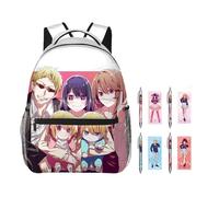 Chukamalilayi Oshi no Ko Sac à dos avec 4 stylos gel, sac à dos et stylo à bille encre noire de 0,5 mm, sac d'école 3D Hoshino Ai et Hoshino Rubi en toile pour la rentrée scolaire des étudiants, Type