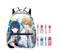 Chukamalilayi Oshi no Ko Sac à dos avec 4 stylos gel, sac à dos et stylo à bille encre noire de 0,5 mm, sac d'école 3D Hoshino Ai et Hoshino Rubi en toile pour la rentrée scolaire des étudiants, Type