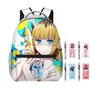 Chukamalilayi Oshi no Ko Sac à dos avec 4 stylos gel, sac à dos et stylo à bille encre noire de 0,5 mm, sac d'école 3D Hoshino Ai et Hoshino Rubi en toile pour la rentrée scolaire des étudiants, Type