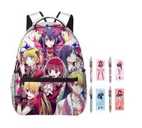 Chukamalilayi Oshi no Ko Sac à dos avec 4 stylos gel, sac à dos et stylo à bille encre noire de 0,5 mm, sac d'école 3D Hoshino Ai et Hoshino Rubi en toile pour la rentrée scolaire des étudiants, Type