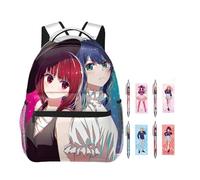 Chukamalilayi Oshi no Ko Sac à dos avec 4 stylos gel, sac à dos et stylo à bille encre noire de 0,5 mm, sac d'école 3D Hoshino Ai et Hoshino Rubi en toile pour la rentrée scolaire des étudiants, Type