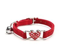 Chukchi - Collier pour chat en velours avec pendentif en forme de cœur avec cristaux et cloche, 20,3 à 28 cm
