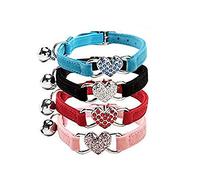 Chukchi - Collier pour chat en velours avec pendentif en forme de cœur avec cristaux et cloche, 20,3 à 28 cm