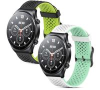 CHULN Lot de 2 bracelets de sport réglables en silicone pour Xiaomi Mi Watch/S1 Active/S1 Pro/S1/S2/S3/2/2 Pro/Color Sport, 22 mm, Noir + vert citron, blanc + Aqua Duck, 22mm, Sportif