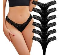 Chumix Culottes Femme - Lot de 6 - Strings en Dentelle, Taille V, sans Couture, Invisibles et Confortables, pour Toutes Les Saisons (Noir - M)