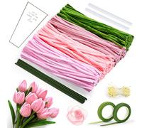 Chumix Ensemble de 400 Cure pipes en forme de fleur, Fil chenille artisanaux avec étamines, Ruban cadeau en 4 couleurs, Parfait pour les projets d'artisanat de bricolage Devenez un cadeau