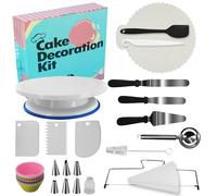 Chumix Kit Patisserie, avec Plateau Tournant Patisserie de 28 cm, Grattoirs à Gâteaux, Spatules, Poches à Douille et Embouts de Tuyauterie, Plateau Tournant Gateau, Accessoire Patisserie