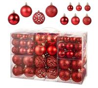 Chumix Lot de 100 Boules de Noël Rouges pour Sapin de Noël, Décorations Scintillantes, Ø 3, 4 et 6 cm Boule Sapin de Noel Cordon Avec Attache, Decoration Noel pour Noël, Mariages, Fêtes, Anniversaires