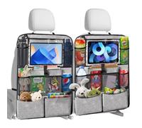 Chumix Organisateur Voiture Enfant, 2 PCS Protection Siege Voiture Enfant pour Tablette iPad 10'', Rangement Auto Accessoire Interieur avec 10 Poches, pour Collation, Jouet, Bouteilles (Gris)