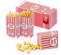 Chumix Sachet Pop Corn, Lot de 150 Sacs Collation Anti-Graisse avec Rayures Rouges et Blanches, 9 x 21 cm Boite Pop Corn pour Cinéma Maison, Anniversaires, Fêtes (Popcorn, Frites, Bonbons) (150 PCS)