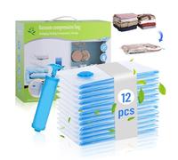 Chuner Lot de 12 Sac Sous Vide Vetement Aspirateur 60x40cm, Housse de Rangement Sous Vide Réutilisable Sac Compression Voyage avec Pompe Manuelle