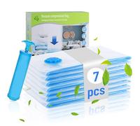 Chuner Lot de 7 sacs sous vide pour couettes Jumbo 100 x 80 cm - 80% d'économie d'espace - Sacs sous vide pour vêtements - Grand sac de rangement réutilisable - Pompe à main incluse