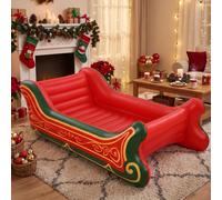 Chunful 1 lit gonflable rouge de 180 x 99 cm | Matelas de voyage en forme de Père Noël - Grande taille - Motif joyeux Noël pour les soirées pyjama pour une soirée cinéma de