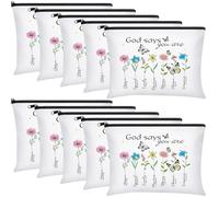 Chunful Lot de 10 trousses de maquillage inspirantes en toile pour femme - Cadeau de remise de diplôme - Trousse de toilette arc-en-ciel avec fermeture éclair, blanc, Religion