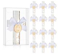 Chunful Lot de 12 aimants en forme de croix en époxy pour invités, première communion, avec étiquette pour baptême, réunion de famille, souvenir de fête prénatale (Dieu vous bénisse, doré)