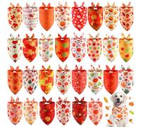 Chunful Lot de 30 bandanas d'automne pour chiens avec feuilles d'érable et citrouille - Bavoirs souples réglables triangulaires pour animaux de compagnie de petite, moyenne et grande taille - 65,6 x