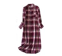CHUNG Chemise de nuit longue en flanelle de coton brossé pour femme, Burgndy, XL